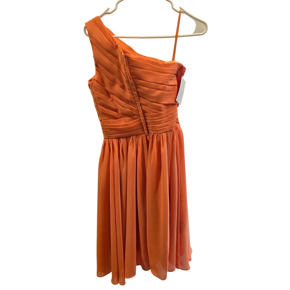 Orange One Shoulder Chiffon Pleated Cocktail Party Dress B51913 - Picture 2 of 4